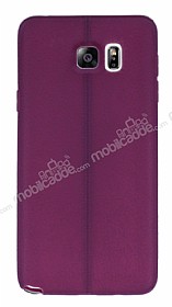 Samsung Galaxy Note 5 Deri Desenli Ultra nce Mor Silikon Klf