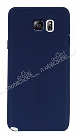 Samsung Galaxy Note 5 Deri Desenli Ultra nce Lacivert Silikon Klf