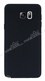Samsung Galaxy Note 5 Deri Desenli Ultra nce Siyah Silikon Klf
