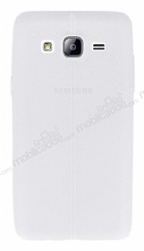 Samsung Galaxy On5 Deri Desenli Ultra nce effaf Beyaz Silikon Klf