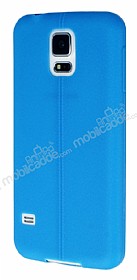 Samsung Galaxy S5 Deri Desenli Ultra nce Mavi Silikon Klf