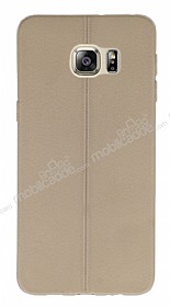 Samsung Galaxy S6 Edge Plus Deri Desenli Ultra nce Krem Silikon Klf