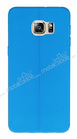 Samsung Galaxy S6 Edge Plus Deri Desenli Ultra nce Mavi Silikon Klf