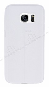 Samsung Galaxy S7 Deri Desenli Ultra nce effaf Beyaz Silikon Klf
