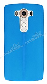 LG V10 Deri Desenli Ultra nce Mavi Silikon Klf