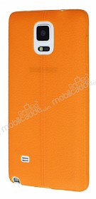 Samsung N9100 Galaxy Note 4 Deri Desenli Ultra nce Turuncu Silikon Klf