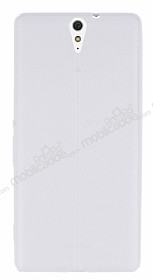 Sony Xperia C5 Ultra Deri Desenli Ultra nce effaf Beyaz Silikon Klf