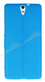 Sony Xperia C5 Ultra Deri Desenli Ultra nce Mavi Silikon Klf