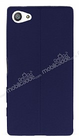 Sony Xperia Z5 Compact Deri Desenli Ultra nce Lacivert Silikon Klf