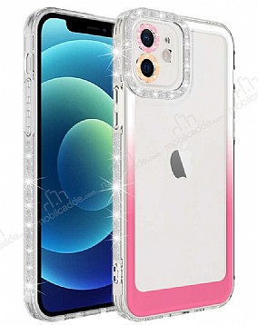 Eiroo Shimmer iPhone 11 Kamera Korumal Beyaz-Pembe Silikon Klf