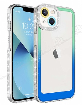 Eiroo Shimmer iPhone 13 Kamera Korumal Yeil-Mavi Silikon Klf