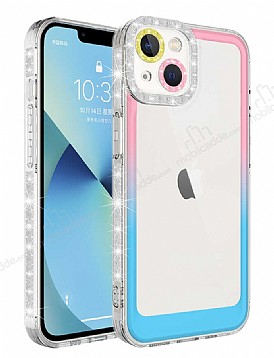 Eiroo Shimmer iPhone 13 Kamera Korumal Pembe-Mavi Silikon Klf