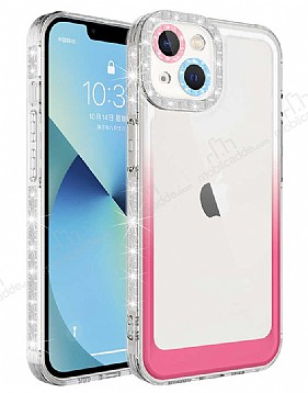Eiroo Shimmer iPhone 13 Kamera Korumal Beyaz-Pembe Silikon Klf