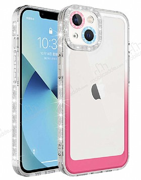 Eiroo Shimmer iPhone 14 Kamera Korumal Beyaz-Pembe Silikon Klf