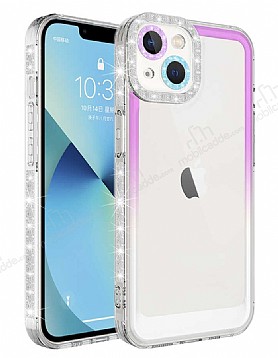 Eiroo Shimmer iPhone 14 Plus Kamera Korumal Mor-Beyaz Silikon Klf