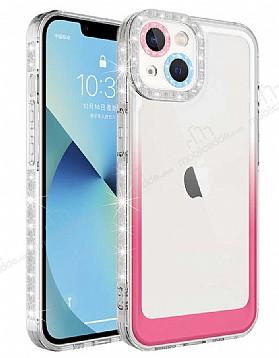Eiroo Shimmer iPhone 14 Plus Kamera Korumal Beyaz-Pembe Silikon Klf