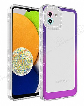 Eiroo Shimmer Samsung Galaxy A03 Kamera Korumal Mor-Pembe Silikon Klf