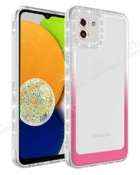 Eiroo Shimmer Samsung Galaxy A03 Kamera Korumal Beyaz-Pembe Silikon Klf