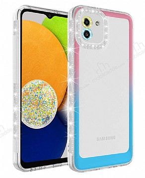 Eiroo Shimmer Samsung Galaxy A03 Kamera Korumal Pembe-Mavi Silikon Klf