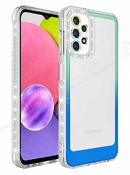 Eiroo Shimmer Samsung Galaxy A52 / A52 5G Kamera Korumal Yeil-Mavi Silikon Klf