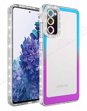 Eiroo Shimmer Samsung Galaxy S20 FE Kamera Korumal Mavi-Mor Silikon Klf