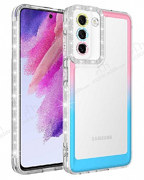 Eiroo Shimmer Samsung Galaxy S21 Kamera Korumal Pembe-Mavi Silikon Klf