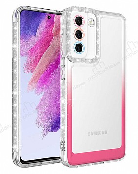 Eiroo Shimmer Samsung Galaxy S21 Kamera Korumal Beyaz-Pembe Silikon Klf
