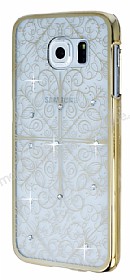 Eiroo Signet Samsung Galaxy S6 Tal Desenli Gold effaf Rubber Klf