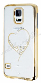 Eiroo Signet Samsung i9600 Galaxy S5 Tal Desenli Gold effaf Rubber Klf