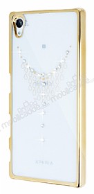 Eiroo Signet Sony Xperia Z1 Tal Desenli Gold effaf Rubber Klf