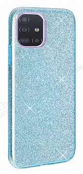 Eiroo Silvery Samsung Galaxy A51 Simli Mavi Silikon Klf