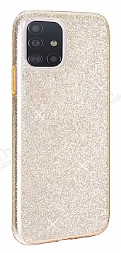 Eiroo Silvery Samsung Galaxy A51 Simli Gold Silikon Klf