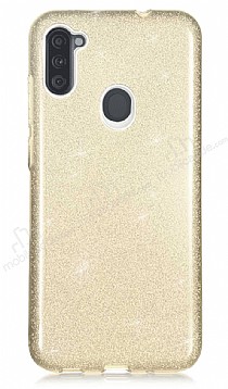 Eiroo Silvery Samsung Galaxy M11 Simli Gold Silikon Klf