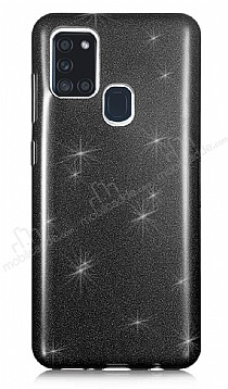 Eiroo Silvery Samsung Galaxy A21s Simli Siyah Silikon Klf