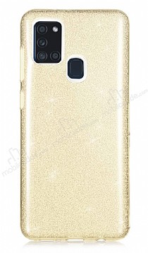Eiroo Silvery Samsung Galaxy A21s Simli Gold Silikon Klf