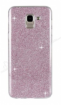 Eiroo Silvery Samsung Galaxy J6 Plus Simli Pembe Silikon Klf