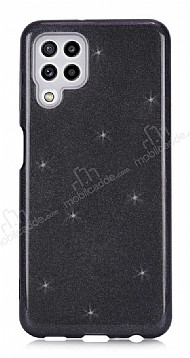 Eiroo Silvery Samsung Galaxy M22 Kamera Korumal Simli Siyah Silikon Klf