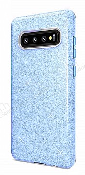Eiroo Silvery Samsung Galaxy S10 Plus Simli Mavi Silikon Klf