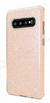 Eiroo Silvery Samsung Galaxy S10 Plus Simli Gold Silikon Klf
