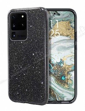 Eiroo Silvery Samsung Galaxy S20 Ultra Simli Siyah Silikon Klf