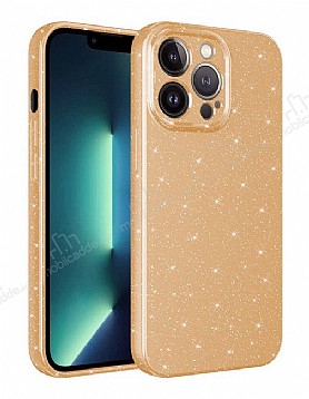 Eiroo Sleek iPhone 13 Pro Max Kamera Korumal Simli Gold Silikon Klf