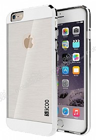 Eiroo Slicoo iPhone 6 / 6S Silver Metalik Kenarl effaf Silikon Klf
