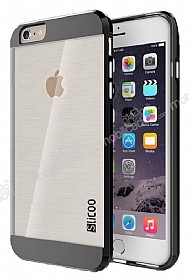 Eiroo Slicoo iPhone 6 Plus / 6S Plus Dark Silver Metalik Kenarl effaf Silikon Klf
