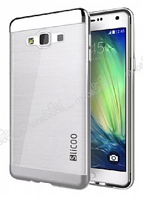 Eiroo Slicoo Samsung Galaxy A5 Silver Metalik Kenarl effaf Silikon Klf