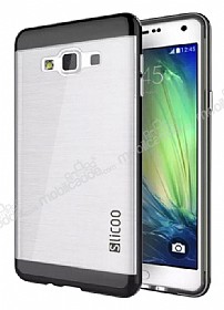 Eiroo Slicoo Samsung Galaxy A8 Dark Silver Metalik Kenarl effaf Silikon Klf
