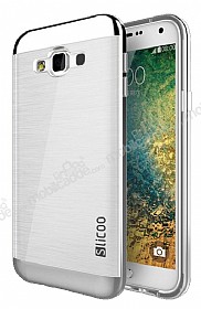 Eiroo Slicoo Samsung Galaxy E7 Silver Metalik Kenarl effaf Silikon Klf