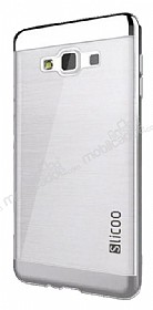 Eiroo Slicoo Samsung Galaxy J7 Silver Metalik Kenarl effaf Silikon Klf