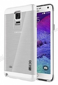 Eiroo Slicoo Samsung N9100 Galaxy Note 4 Silver Metalik Kenarl effaf Silikon Klf
