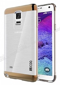 Eiroo Slicoo Samsung N9100 Galaxy Note 4 Gold Metalik Kenarl effaf Silikon Klf