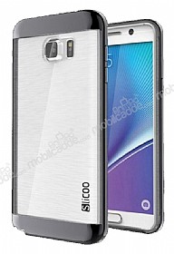 Eiroo Slicoo Samsung Galaxy Note 5 Dark Silver Metalik Kenarl effaf Silikon Klf